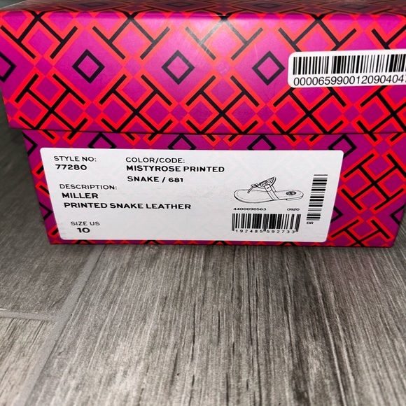 Authentic Tory Burch Miller Sandals & Box Sz 10 🐍🩷🩶 Pink Snakeskin - Picture 9 of 11